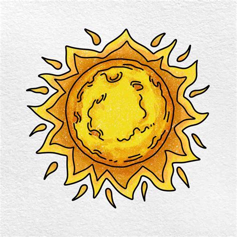 a drawn sun|realistic sun drawing easy.